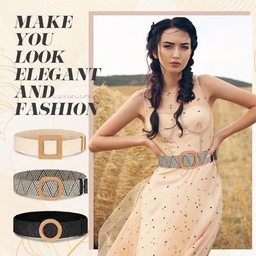 Syhood Woven Belt Dress - color: Black, Black White, Beige, size: Fit Waist Size Below 31''