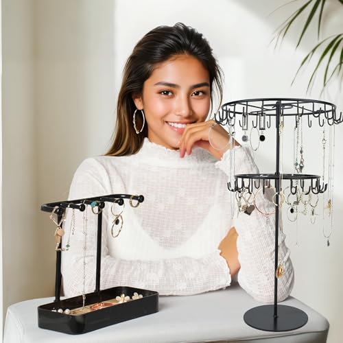 jewelry storage rack Rotating Jewelry Display is used to organize and store necklaces, earrings, bracelets, rings-black - color: Black