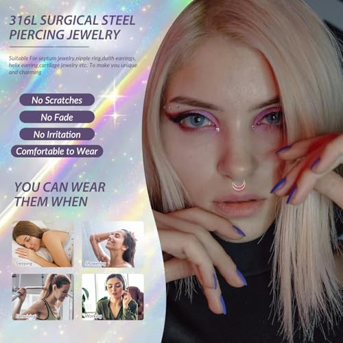 GAGABODY Septum Jewelry 16 Gauge Earrings Double Hoop Daith Earring Surgical Steel Hinged Nose Rings Nose Hoop Helix Tragus Rook Piercing - color: Style6:1pc Gold+Purple Opal Double Hoop