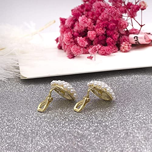 YOQUCOL Simulated Pearl Flower-Cluster Shape Clip On Stud Earrings Non Pierced Ear Earrings for Women - color: A