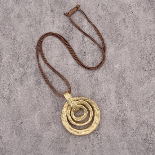 Bohemian Necklaces for Women Long Leather Necklace with Large Pendant Chunky Boho Hippie Jewelry Pendant Chocker Necklace - style: Large Gold Pendant Necklace