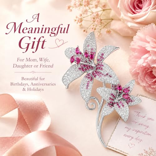 Flower Brooch for Women Rhinestone Pearl Zirconia Flower Lapel Pin Birthday Holiday Gift for Mother Wife Girlfriend - color: 02 Lily-4