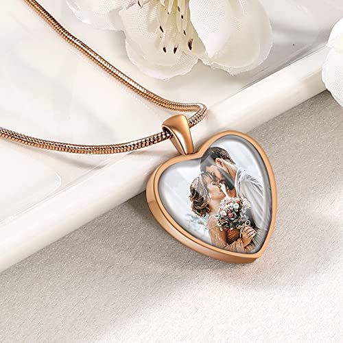 Farfume Personalized Photo Necklace for Women/Men, Memorial Jewelry Gifts | Holds 2 Pictures Pendant, Custom Engraved Text, Beautiful Locket for Girls, Durable Stainless Steel, Mothers Day Gifts - color: Heart Rose Gold