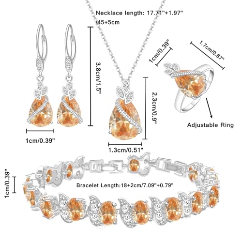 LMXXVJ Jewelry Set for Women,Teardrop Cubic Zirconia Necklace Earrings Adjustable Ring Bracelet Jewelry Set Formal Jewelry Gift - color: SYSD-White Gold-Champagne