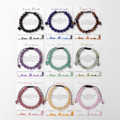 Healing Crystal Bracelet for Women 8mm Natural Stone Crystal Beaded Bracelets Adjustable Handmade Gemstone Bracelet Healing Jewelry Mother's Day Gifts for Women