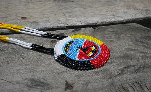 Handmade Native American Style Tribal ethnic Seed Bead Beaded Layered Medallion Necklace - color: Teepee Under the Star