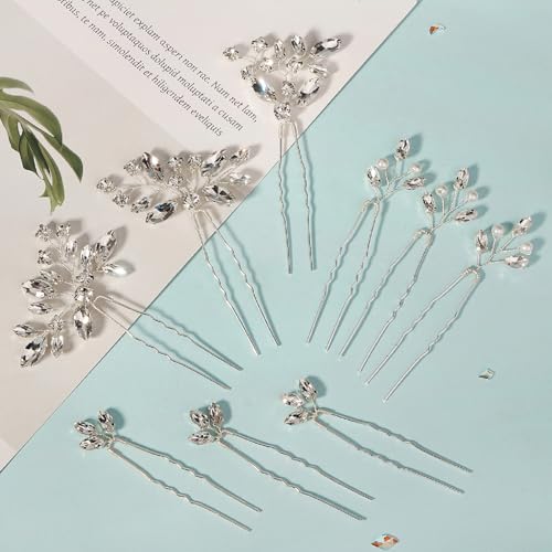 9 Pieces Hair Accessories Bride Hair Pins Rhinestone Bridal Hairpiece for Women Crystal Jewelry for Bridesmaids Flower - color: A Silver
