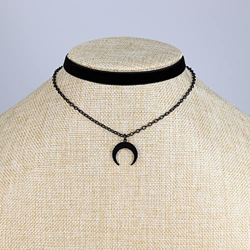 Gothic Layered Necklace, Black Velvet Choker with Dark Pendant | Soft Velvet Choker, Black Pendant, Layered Chain, Dark Academia Aesthetic, Alt Fashin Jewelry, Goth Gift for Women - style: Black Sailor Moon