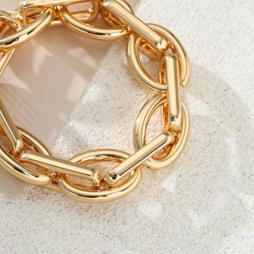 Chunky Gold Bracelet for Women Non Tarnish, Trendy Stretch Cuban Link Chain Plated Gold Bangle Bracelets - color: O-F-Gold