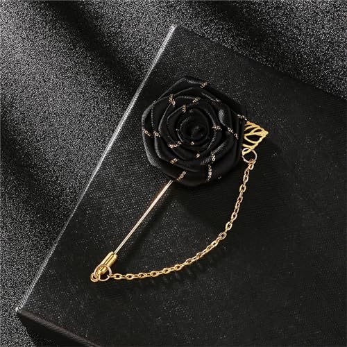 WCRAZYE Men Cloth Rose Flower with Gold Leaf Brooches Men's Satin Lapel Pins with Metal Chain Red Blue Rose Floral Lapel Stick Handmade Boutonniere Pins for Suit Wedding Brooch Career Suit Tuxedo of Shirts Tie Hat Scarf for Birthday Wedding Gift - color: