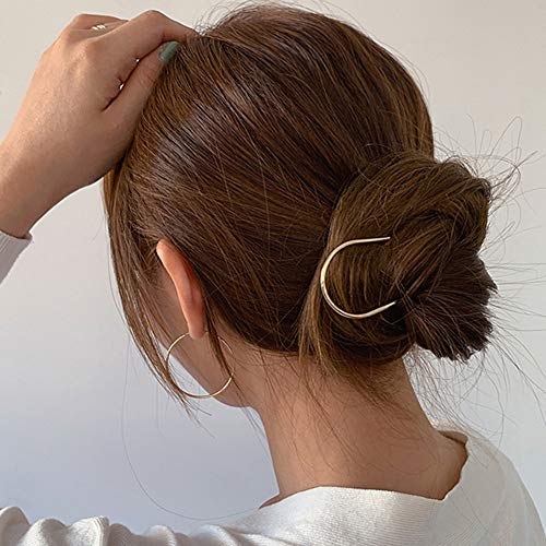 HYFEEL Metal Hair Fork 4.6 inch Simple U Shape Updo Hair Sticks Alloy Gold-plated 2 Prong Bun Hair Pins Clips Grips for Women Thick Hair Styling Tool Accessories, 3 Pack - color: Gold, Rose Gold, Silver - 3 Pieces