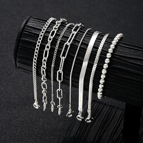 73 Pcs Gold Jewelry Set with 6Pcs Layered Necklace, 11 Pcs anklet and 7Pcs Earring Ear Cuff,12Hoop Earrings ,15pcs Rings,21pcs stud earrings Jewerly set for Women Pack for Friendship Party Gift - style: AA silver