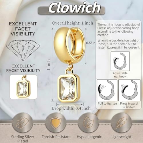 Dangle Flower Gold Earrings for Women, Trendy Statement Hoop Earrings, Gold Floral Drop Earrings Jewelry for Gifts - color: Rectangle 14K gold CZ