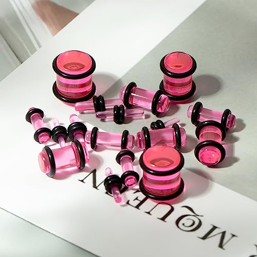 50 Pcs Ear Gauges Stretching Kit 14G-00G | Acrylic Tapers and Plugs Silicone Tunnels, Gauge Expanders Stretching Kit, Piercing Earring Jewelry for Men and Women - color: Pink