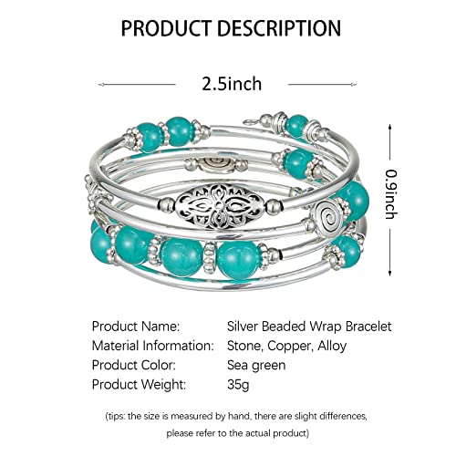 FULU AUTUMN Stackable Beaded Bracelets for Women Boho Wrap Silver Bracelet Layered Fashion Jewelry Gifts for Her - color: 17-Sea green