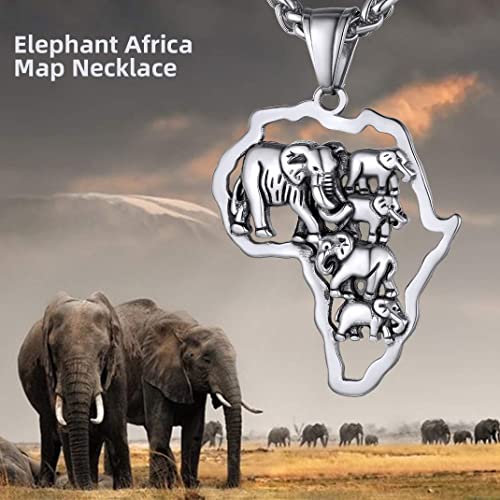 GOLDCHIC JEWELRY Africa Map Necklace for Men, Stainless Steel African Tribal/Egyptian Eye of Horus/I LOVE AFRICA/Elephant Map Hiphop Jewelry Unisex with 22'+2'Adjustable Chain - color: Elephant - Stainless Steel, style: No Customization