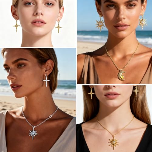 stino Jewelry Celestial Charms Set, Moon Star Sun Pendants | 48/56 Pcs, Silver & Gold Plated, DIY Jewelry Making Accessories - style: Baroque