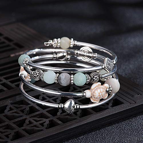 BULINLIN Layered Wrap Bangle Turquoise Bracelet - Bead Bracelet with Natural Agate Stone, Gifts For Women - color: 17-Amazon Green turtle bracelet