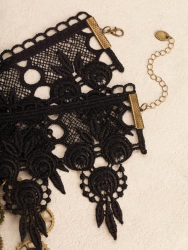 Gothic Black and Red Steampunk Teardrop Lace Choker Necklace, Goth Jewelry | Zinc alloy, iron, acrylic, and soft lace materials. Perfect for gothic emo punk grunge Vintage Victorian Halloween outfits