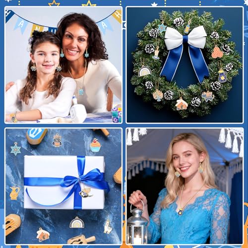 MARFOREVER 40 Pcs/20 Pairs Hanukkah Charms for Jewelry Making Hanukkah Gift | Chanukah Decoration, Blue White Enamel Charm, Star of David Bangle Pendants, Bracelet Necklace Earrings Making Accessories - style: Hanukkah
