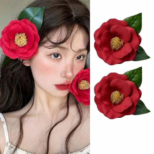 ALIMITOPIA Flower Hair Clip Fabric Artificial Camellia Flower Hairpin Barrette Brooch Headdress Bobby Pins Headwear Hair Accessories for wedding Party supplies(Camellia Style;5.1 inches;6pcs)