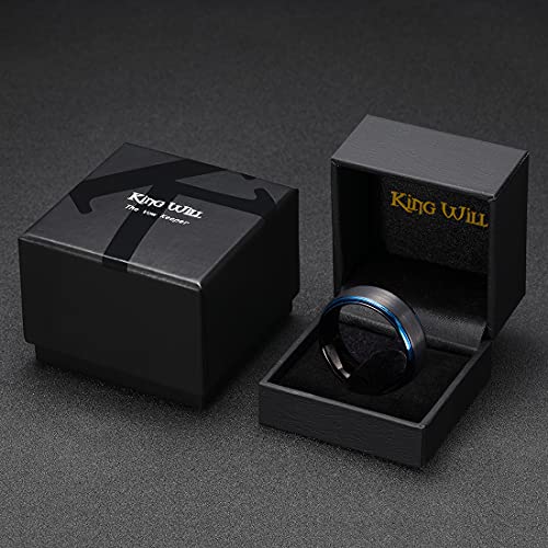 King Will Mens Brushed Wedding Band, Two Tone Matte Step Edges/Pipe Cut, Tungsten Carbide Anniversary Promise Rings Comfort Fit - color: Black&Blue Edge-8mm