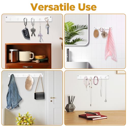 4 Pack Acrylic Necklace Holder – Wall Mounted Jewelry Organizer with 24 Hooks for Necklaces, Bracelets, Rings & Bangles, Clear Display Rack with Easy Installation (Screws & Tape Included)