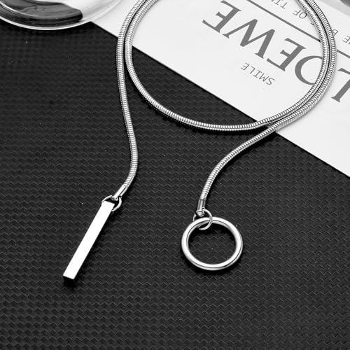 Slip Chain Necklace for Women Gothic Stainless Steel Bar Pendant Cuban Link Necklaces Adjustable Goth O Ring Long Necklaces Punk Rock Collar Choker Trendy Lariat Y Necklace - color: Long chain