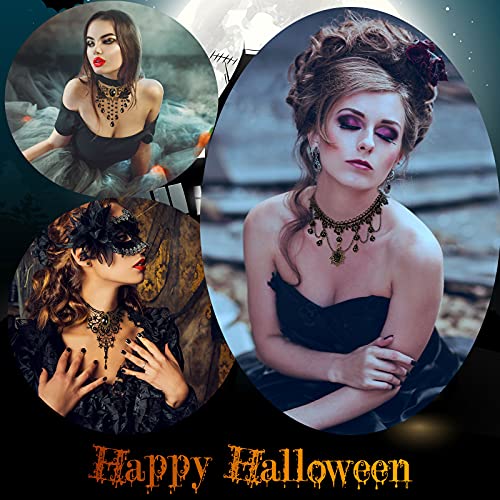 MTLEE 9 Pcs Black Choker Necklace for Women Gothic Jewelry Set Lady Lace Choker Collar with Pendant Elegant Retro Punk Necklaces for Wedding Victorian Costume Party Steampunk Vampire Cosplay Gifts
