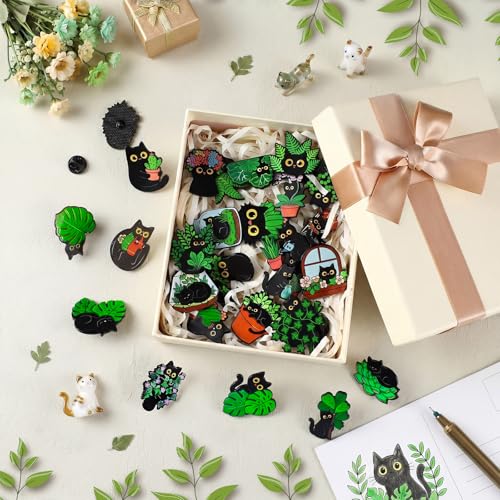 30/60 Pcs Cute Enamel Pins Bulk Plant Flower Animal Halloween Gothic Fall Pumpkin Cartoon Lapel Pin Brooches Jewelry Gift for Backpack Clothes Hats Accessories - style: Black Cat