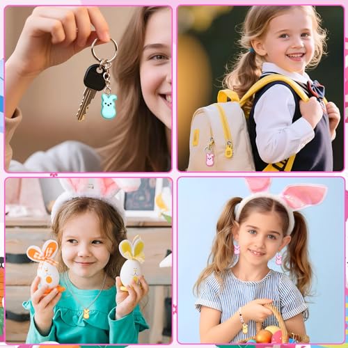 64 Pcs Bunny Resin Charms, Easter Charm for Jewelry Making | Resin Rabbit Pendants, DIY Crafts, Bracelet Necklace Earrings Jewelry Making, Basket Stuffers, Party Favors, Spring Gift - style: Easter Style