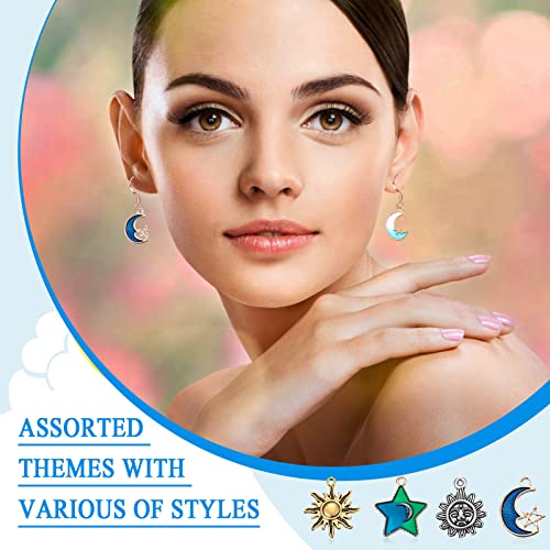 Hicarer 160 Pcs Bracelet Charms, Mixed Antique Sun Star Moon Charm Pendant Plated Enamel Celestial Charm for Jewelry Making