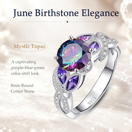Yaresul 3.6ct 925 Sterling Silver Created Women's Rainbow Topaz|Sapphire|Aquamarine Ring Women Engagement Rings Bezel Setting Marquise Fashion Statement Ring Best Gift for Mother and Grandma Size 5-9 - color: Created Mystic Topaz