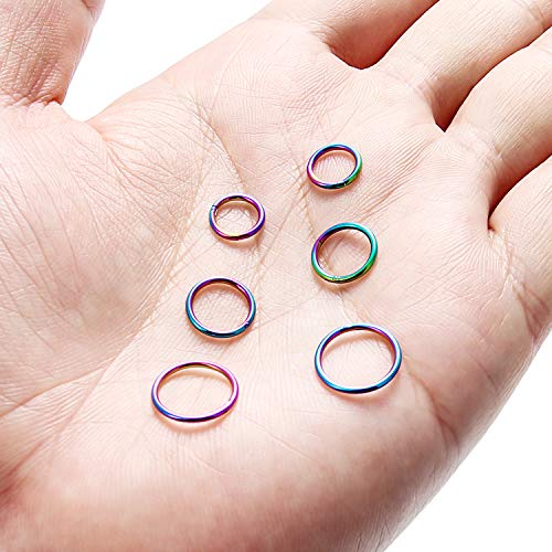 SCERRING 18G Stainless Steel Hinged Clicker Segment Septum Nose Lip Ring Hoop Cartilage Tragus Sleeper Earrings Body Piercing Jewelry 6mm 8mm 10mm 6PCS - color: 3 Pairs - Rainbow