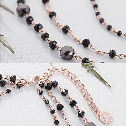 Firstmeet Long Chain Multi Layer Fashion Glass Beads Handmade Necklace for Women - color: Black-mgj