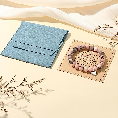 MIXJOY Inspirational Gifts for Women, Heart Charm Pink Elastic Beads Bracelet, Positive Affirmations Get Well Soon Gifts - style: steel heart whenever doubting pink
