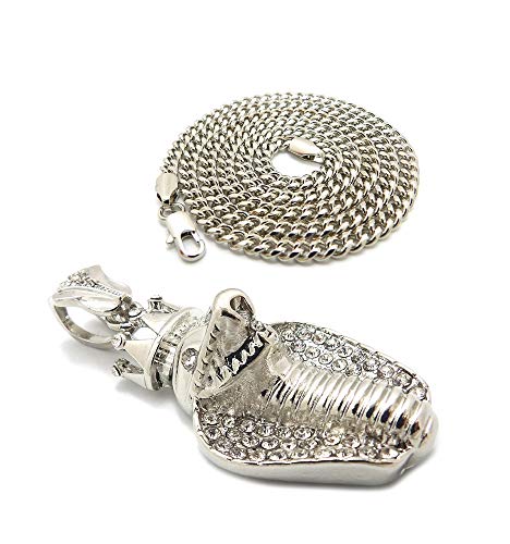Fashion 21 Unisex Iced Out King Crowned Cobra Snake Pendant 24" Various Chain Necklace in Gold, Silver Tone - color: Silver / 3mm 24" Cuban Chain