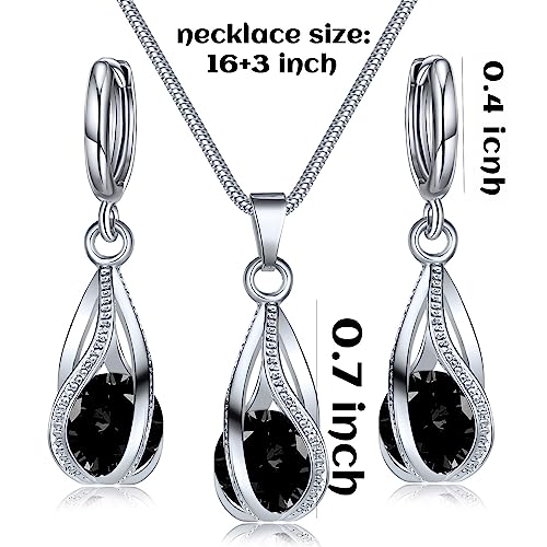 IFKM Silver Jewelry Sets for Women Rhinestone Crystal CZ Bridal Bridesmaid Accessories Necklace Earrings set for Wedding Prom Anniversary Birthday Gifts - color: Black