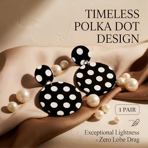 Gorgeous Black And White Earrings - Stylish Polka Dot Earrings. Beautiful Acrylic Dangle Drops, Lightweight Retro Geometric Jewelry To Elevate Daily Outfits Smoothly.