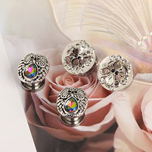 TIANCI FBYJS Stainless Steel Zircon Ear Tunnels Earrings Guages Piercing Plugs Stretcher Gauges for Women Men - style: New 6mm=2g