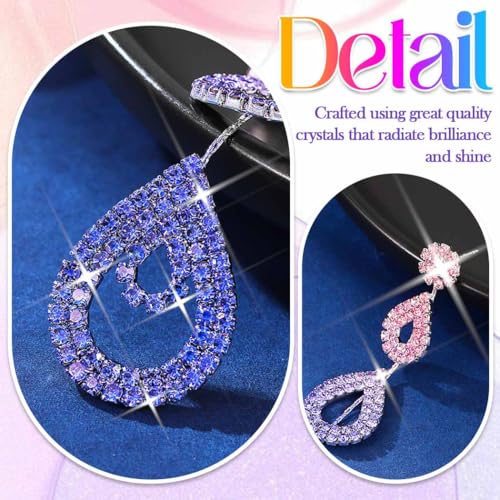 Catery Long Rhinestone Earrings Silver Pageant Earrings Dangling for Women Wedding - color: Purple Blue