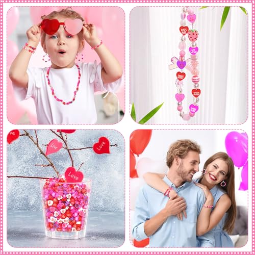 300Pcs Conversation Heart Beads,Valentine's Day Polymer Clay Beads | Conversation Heart Beads Set for Jewelry Making Bracelet Necklace Making - color: Pink Color