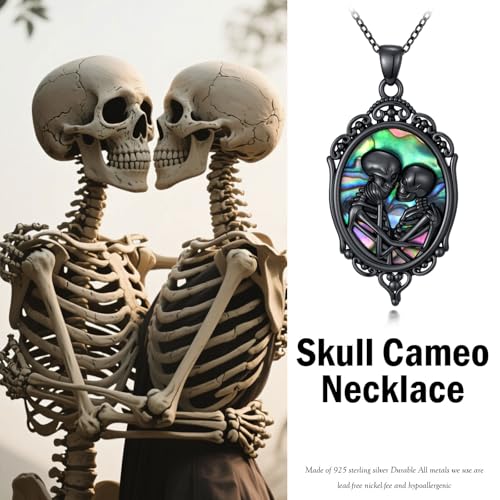 Sterling Silver Halloween Necklace Gothic Jewelry Gifts for Women Men - style: Cameo-Skeleton