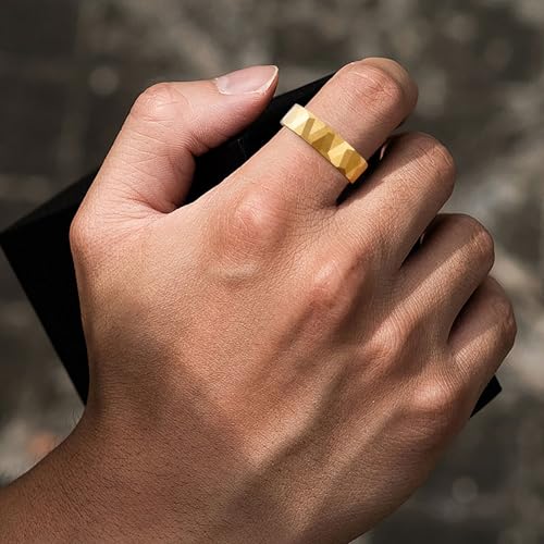 2/4/6/8mm Black/silver/gold Tungsten Rings for Men Womens Couple Fashion Jewelry Promise Engagement Wedding Band Hammered Inner ring inlaid with olive wood Carbide Polished Edge Comfort Fit - color: 6MM gold