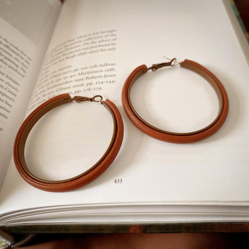Hoop Earrings for Women Leather Hoop Earrings-Medium/Large Hoops-Lightweight hoop - color: Brown