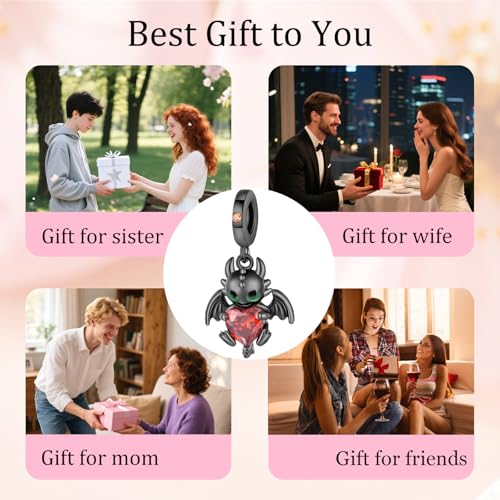 S925 Sterling Silver Cute Bead Charm for Pandora Bracelets and Necklaces | Lucky Clover Cute Animal Pink Bow Cherry Butterfly Pendant Bead Charms Jewelry Making Gifts for Women Valentines Mother's Day - style: Black Dragon Bead Charm
