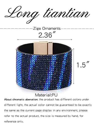 Long tiantian Boho Western Bracelets for Women Leather Wrap Bracelets Turquoise Bracelet Western Jewelry Country Concert Outfits - color: Blue