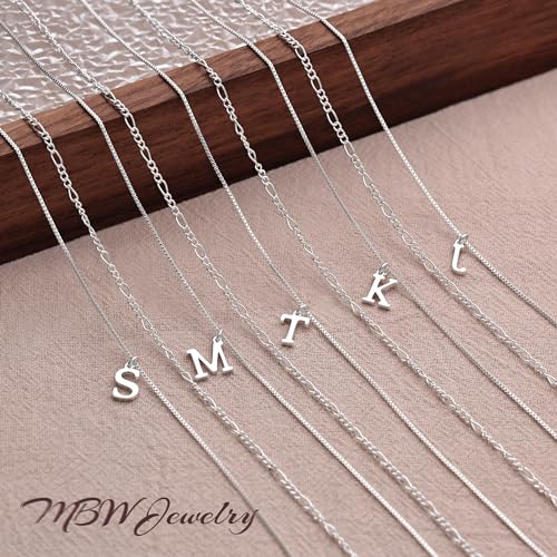 MBW Dainty Silver Layered Initial A-Z Pendant Necklaces for Women Thin | Simple Waterproof 925 Silver Plated Necklace Figaro Choker Monogram Name Jewelry Set Personalized - color: Silver InitIal NK-L
