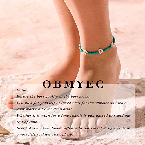 Beaded Chain Ankle Bracelets for Women Waterproof Sunflower Anklets Beachy Vacation Foot Jewelry Gifts - color: Green