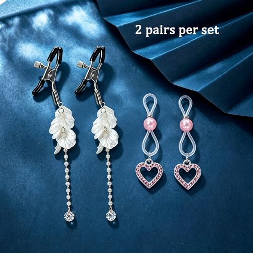 Unisex Nipple Jewelry Non Piercing Flower Pearl Dangle Fake Nipple Rings Faux Piercing Body Jewelry for Women